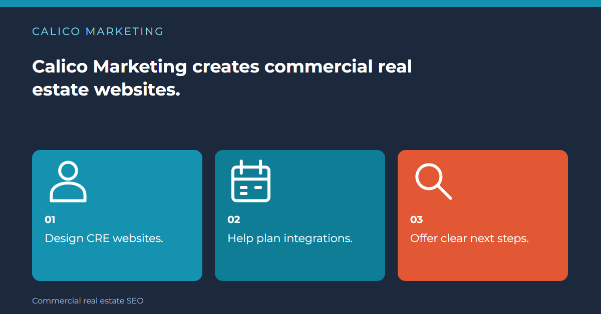Design CRE websites. Help plan integrations. Offer clear next steps.