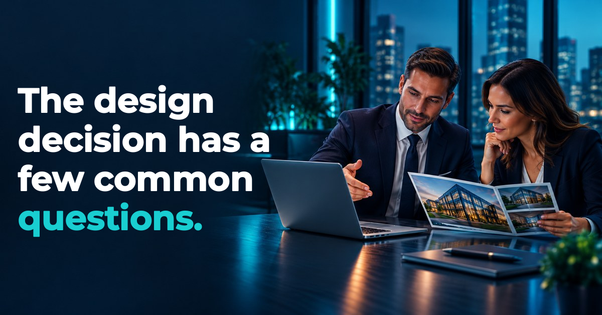 The design decision has a few common questions. Illustrated people scene.