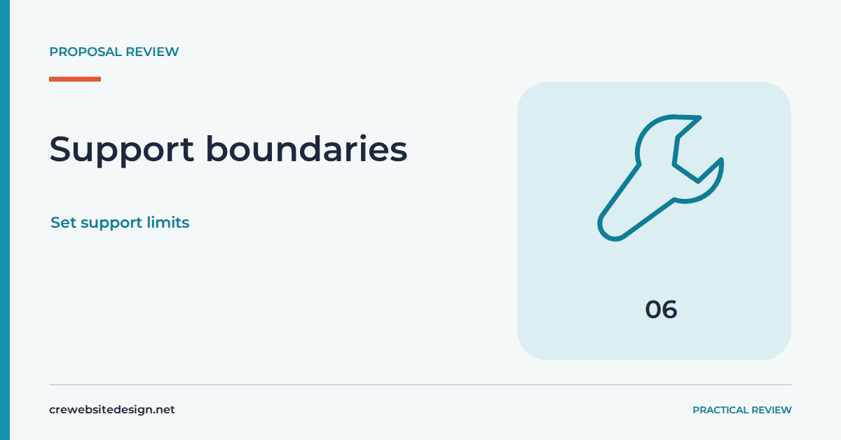 Support boundaries illustrated for Questions to ask before signing a website proposal