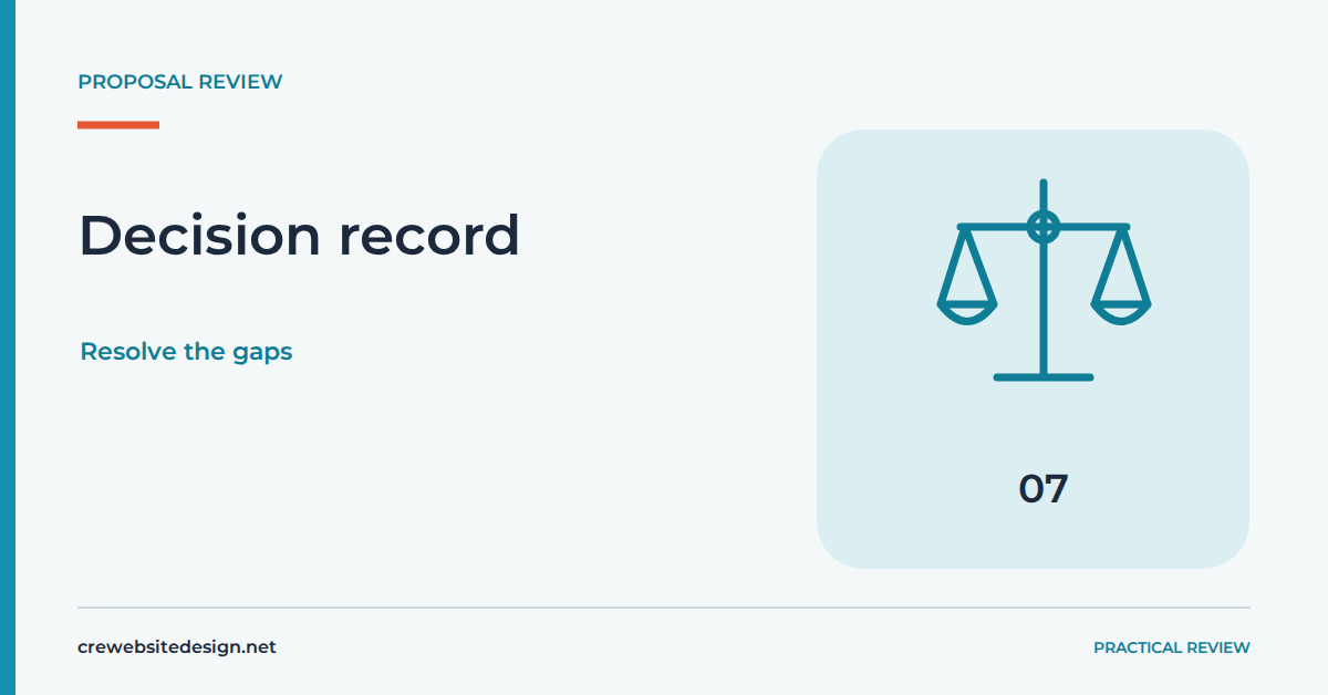 Decision record illustrated for Questions to ask before signing a website proposal