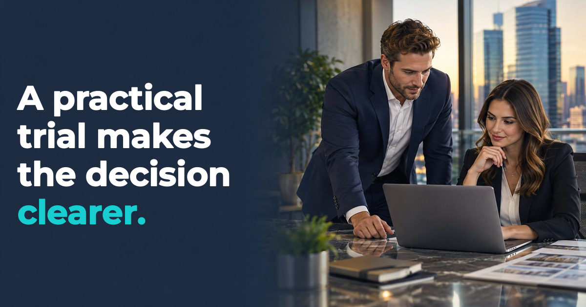A practical trial makes the decision clearer. A practical trial makes the decision clearer. — office team illustration